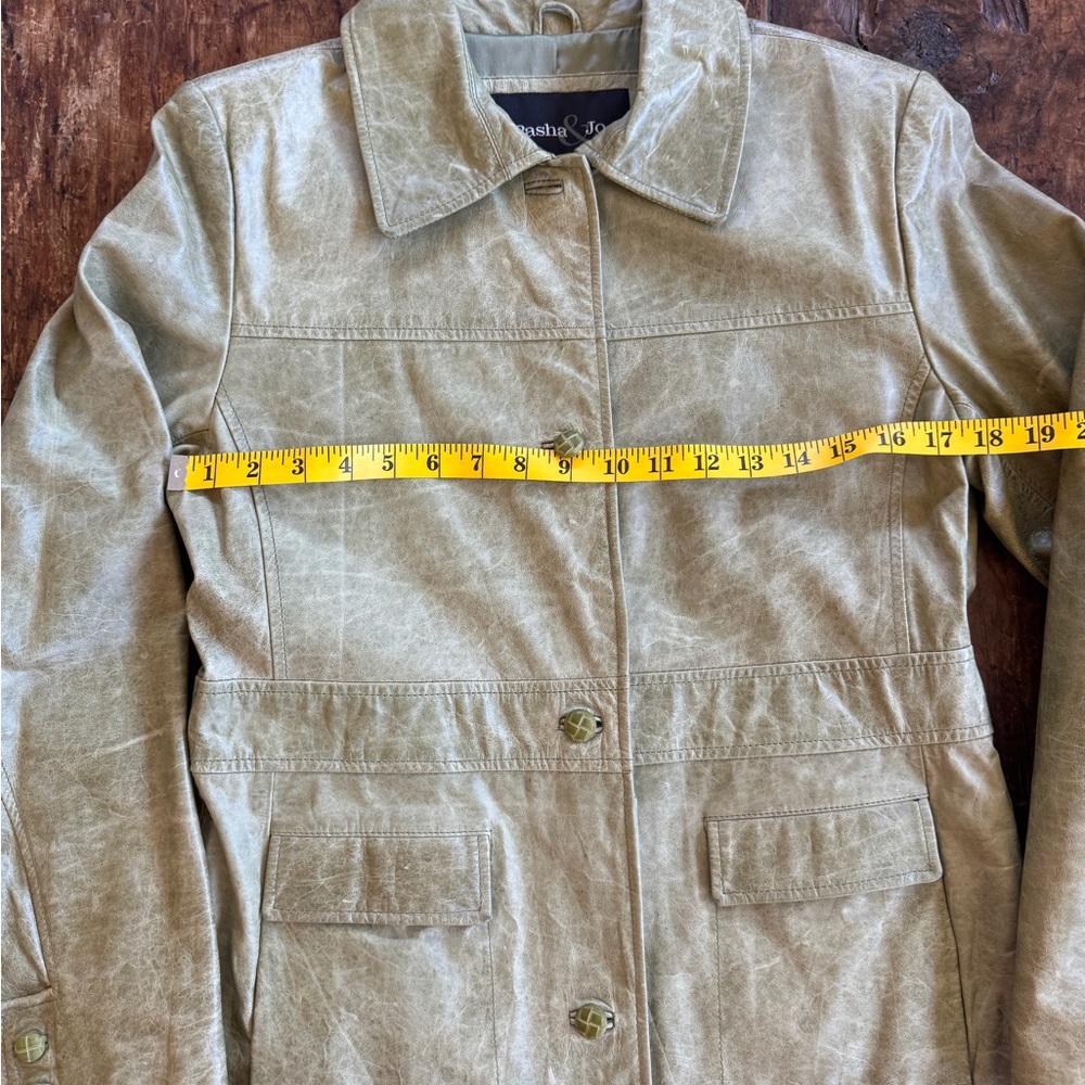 Vintage Pasha & Jo Leather Coat Olive Green Size M - Picture 11 of 14